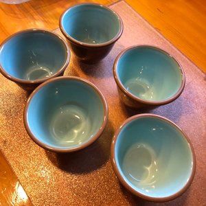 Chateau Buffet 5 Vintage Custard Cups Taylor Smith Cinnamon Turquoise Colors
